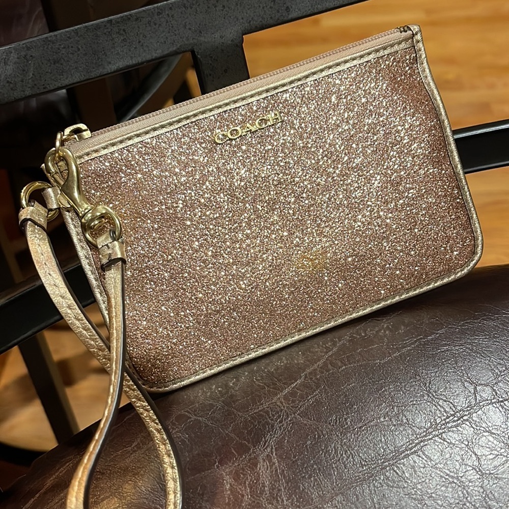 COACH Gold Glitter Wristlet